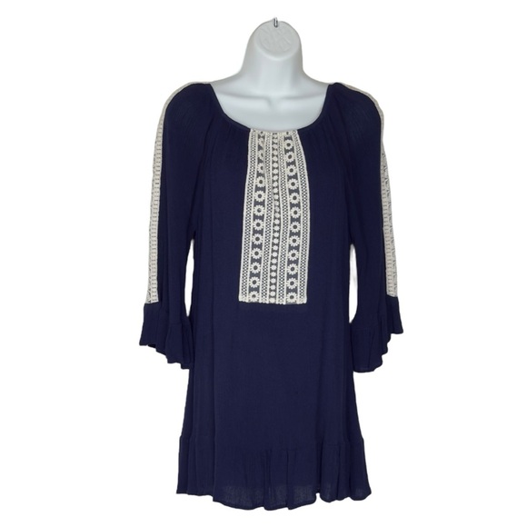 Indigo Soul Navy Blue Lace Detail Bracelet Sleeve Tunic Top Small - Picture 13 of 13